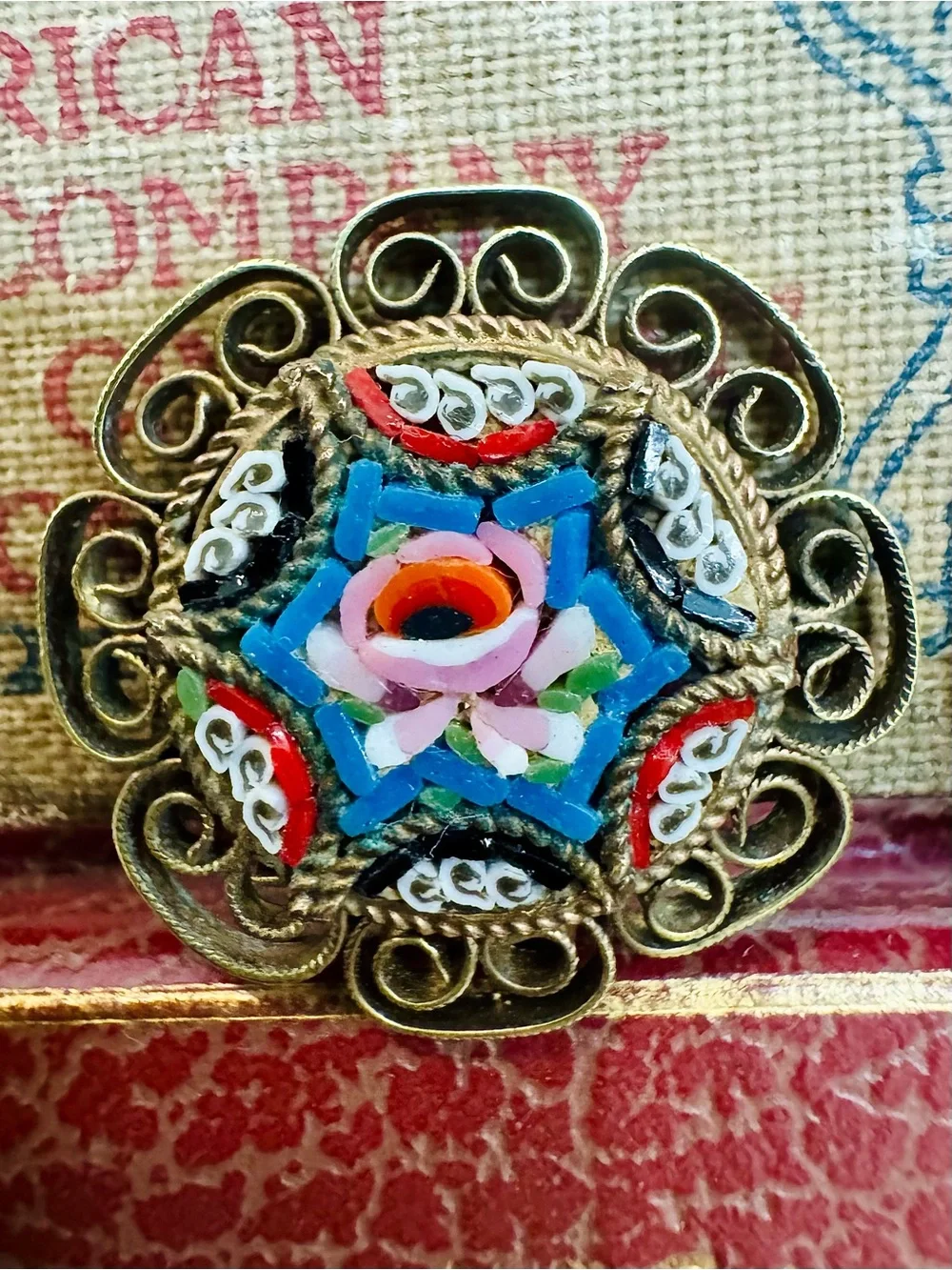 Vintage Italian Micro Mosaic Clip On Earrings Filigree Millefiori Floral